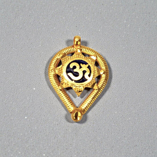 Gold Plated Om Engraved Blue Enamel Thali Pendant - K Supreme
