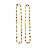 Gold Plated Square-Cut Multi-colour Stone Anklets featuring vivid stones in red, green, blue, turquoise, and lavender.