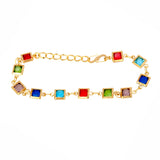 Gold-Plated Square-Cut Multi-colour Stone Bracelet