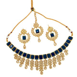 Gold Plated Stylish Square Cut Stone Necklace Set - K Supreme