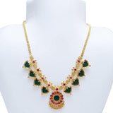 Gold Plated Traditional Palakka Necklace- 4 Stone - Green