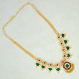 Gold Plated Traditional Palakka Necklace- 4 Stone - Green