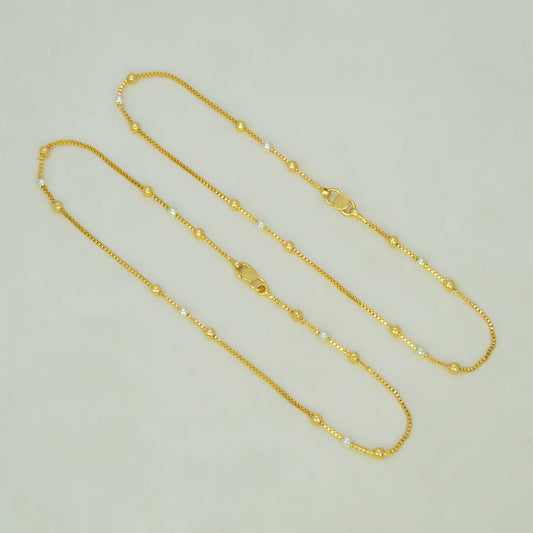 Gold Plated Triple Two - Tone Beads Box Chain Anklets - K Supreme