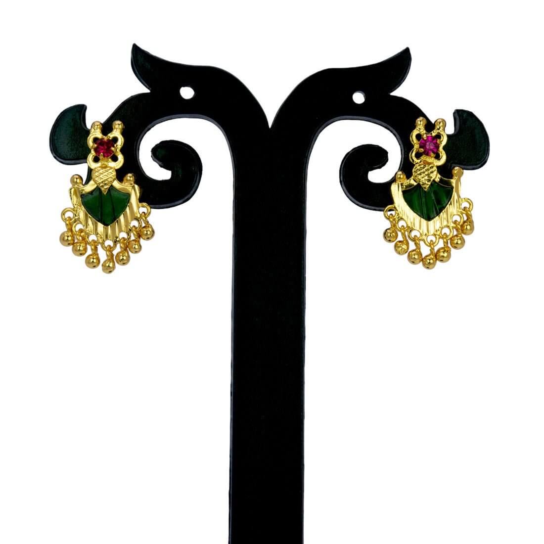 Gold Plated Beads Dangling Green Palakka Studs