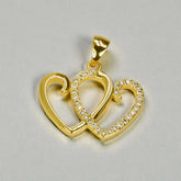 Golden Double Heart Cubic Zirconia Pendant