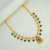 Kerala Gold Plated Palakka Necklace - 7 Stones - Green - K Supreme