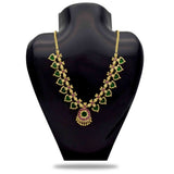 Kerala Gold Plated Palakka Necklace - 7 Stones - Green - K Supreme