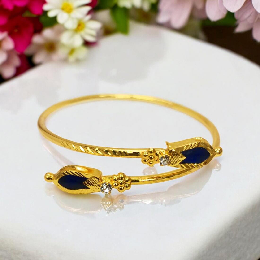K Supreme Kerala Traditional Gold Plated Open Nagapadam Bracelet - Blue