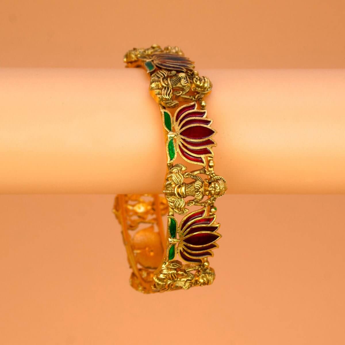 Luxe Matte Finish Lakshmi Lotus Enamel Bangle - KSupreme