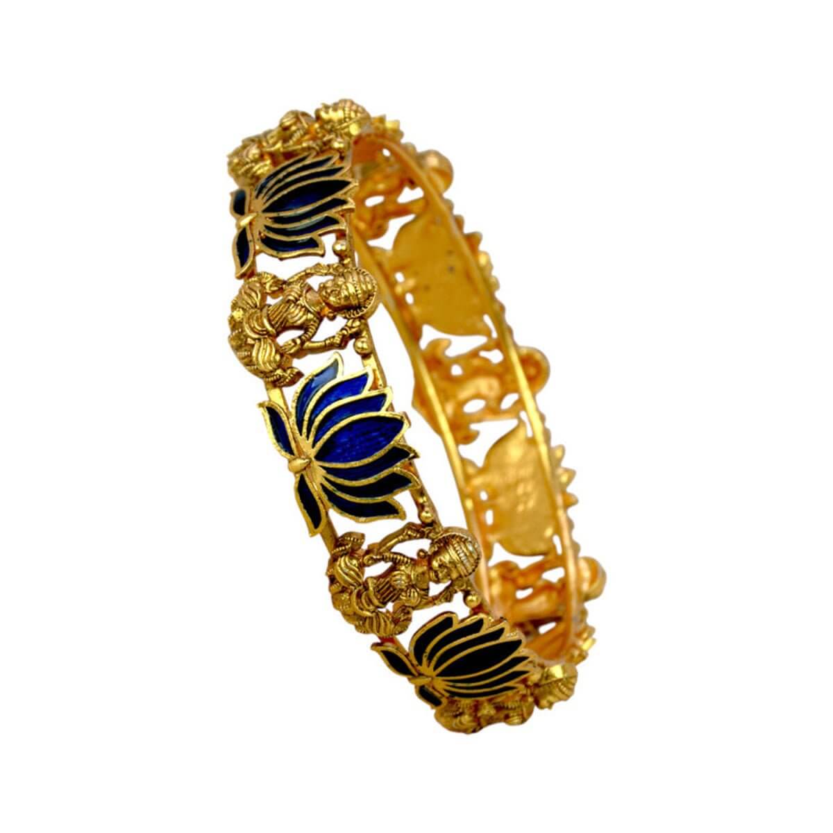 Luxe Matte Finish Lakshmi Lotus Enamel Bangle - KSupreme