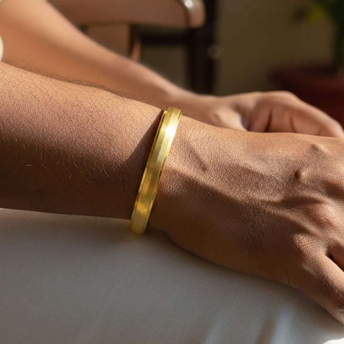 Matte Finish Gold Plated Gent's Kada Bangle - K Supreme
