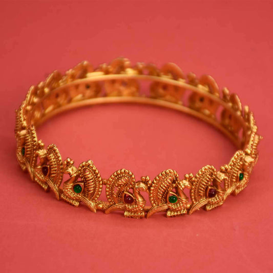Matte Gold Plated Multi-Colour Stone Peacock Bangle - K Supreme