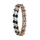 Oval Black and Square White CZ Rose Gold Plated Bangles