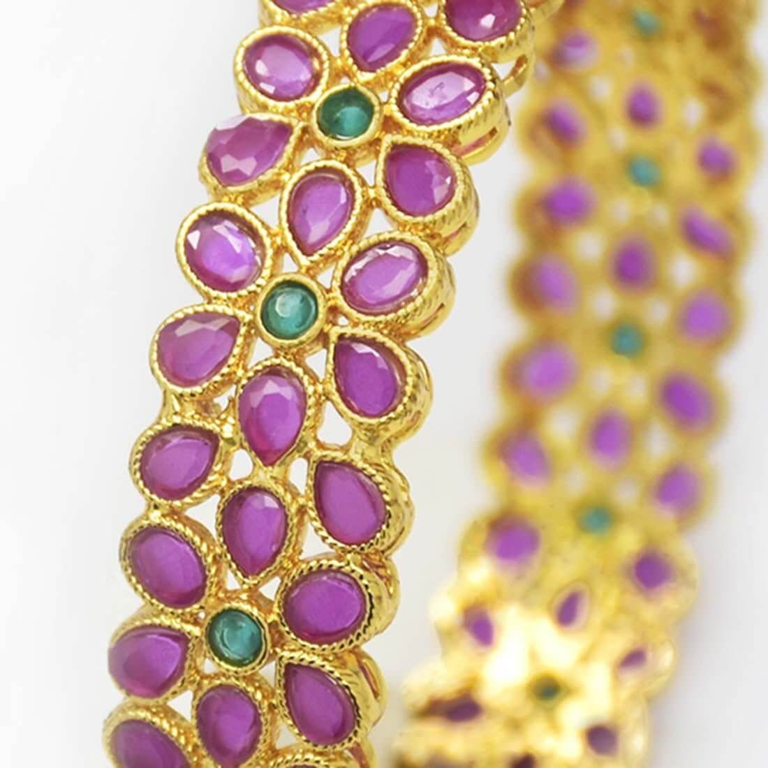 Party Wear Gold Plated Floral Stone Bangle For Women - K Supreme