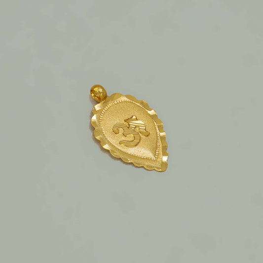 Plain Gold Plated Leaf Om Thali Pendant - K Supreme