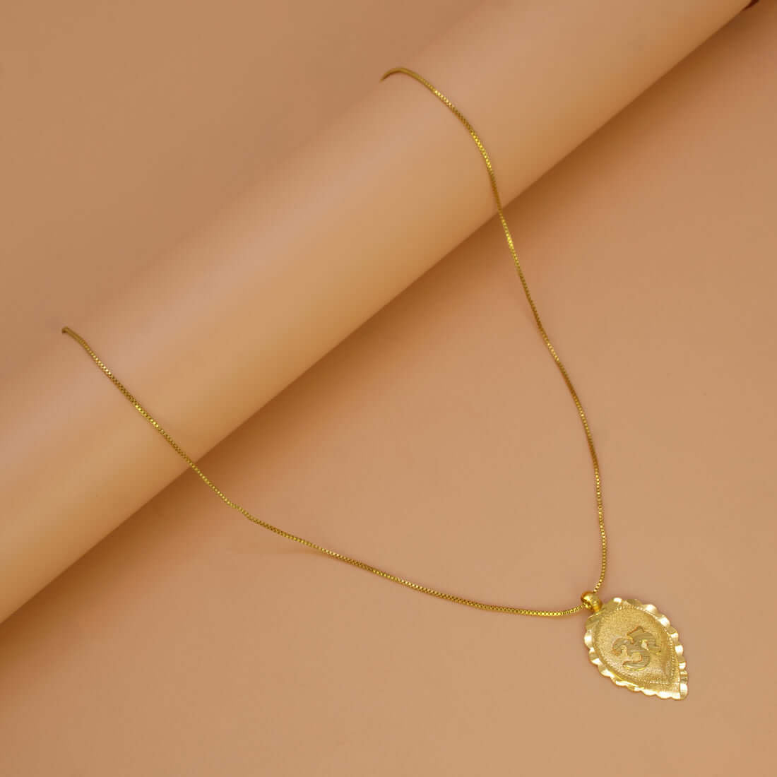 Plain Gold Plated Leaf Om Thali Pendant - K Supreme