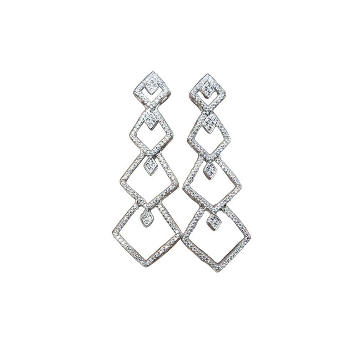 Rhodium Plated American Diamond Pave Long Earrings - K Supreme
