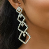 Rhodium Plated American Diamond Pave Long Earrings - K Supreme
