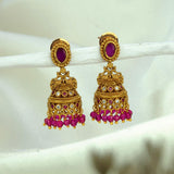 Small Antique Gold Plated Stone Jhumka For Girls featuring intricate design and beautiful dangling beads.