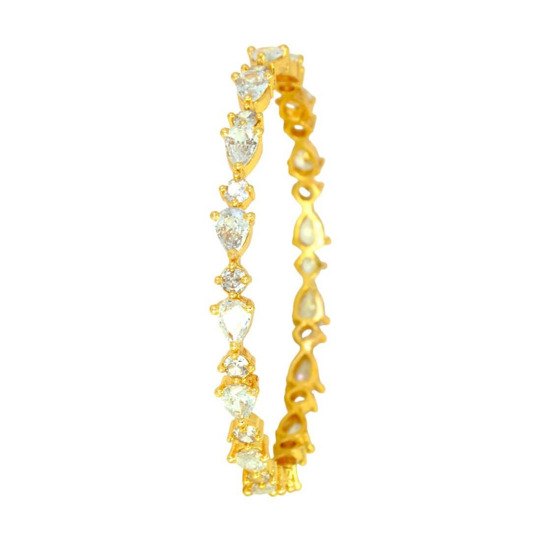 Sparkling Gold Plated Oval and Round Stone Bangle - KSupreme