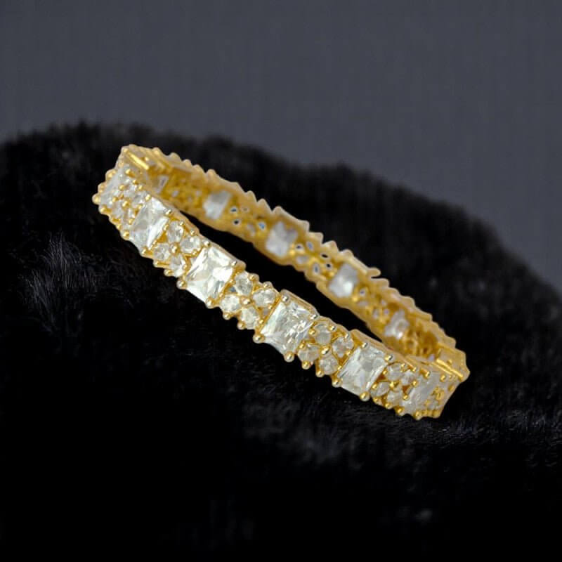 Splendid Gold Plated CZ Floral Stone Bangle - K Supreme