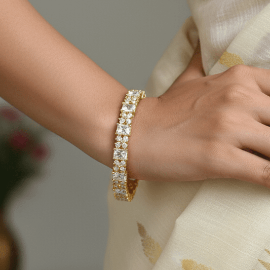 Splendid Gold Plated CZ Floral Stone Bangle - K Supreme