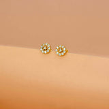 Splendid Small Gold Plated Round CZ Floral Stud Earrings - K Supreme