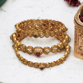 Stunning Bridal Antique Gold Plated Heart Bangles Set of 3 - K Supreme