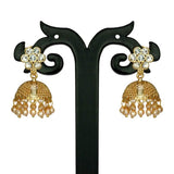 Stunning Gold Plated Floral White Stone Jhumka Earrings - K Supreme