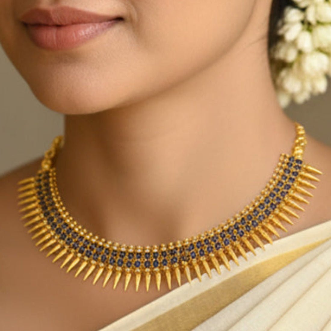 Stunning Gold Plated Jasmine Buds Stone Necklace - K Supreme