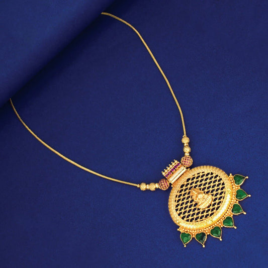 Stunning Gold Plated Ruby Green Heart Lakshmi Pendant Necklace - K Supreme