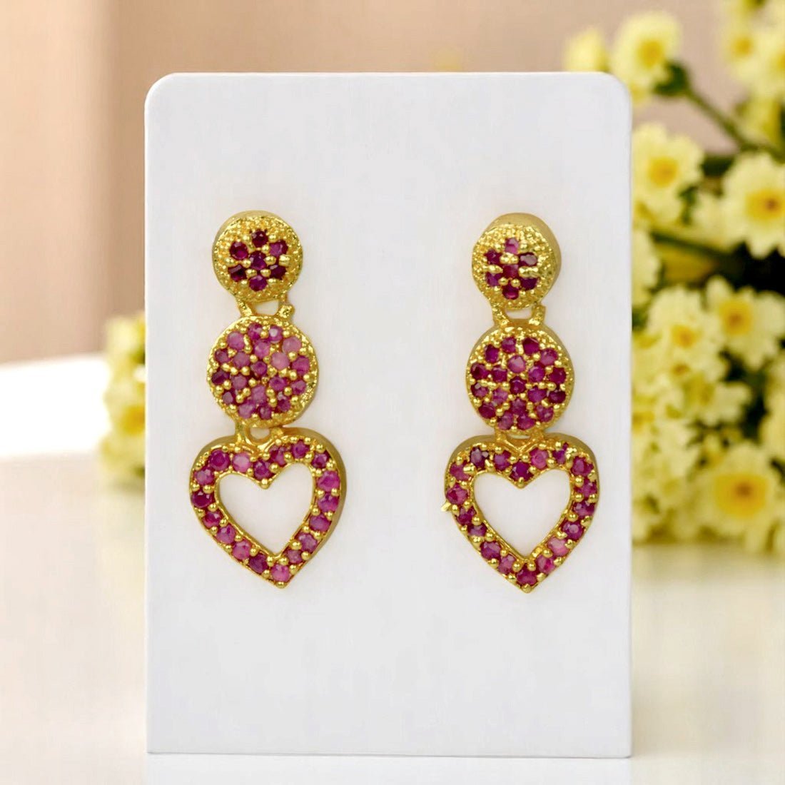 Stunning Gold Plated Ruby Stone Heart Drop Earrings - KSupreme