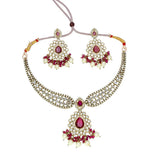 Stunning Wine Red Stone American Diamond Necklace Set - K Supreme