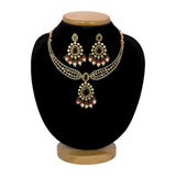 Stunning Wine Red Stone American Diamond Necklace Set - K Supreme