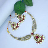 Stunning Wine Red Stone American Diamond Necklace Set - K Supreme