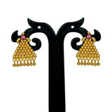 Stylish Gold Plated Beads Hanging Triangle Ruby Ear Studs