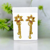 Stylish Gold Plated Box Chain Tassels Stone Earrings - KSupreme