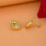 Stylish Gold Plated Floral Heart CZ Stud Earrings - K Supreme