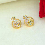 Stylish Gold Plated Floral Heart CZ Stud Earrings - K Supreme