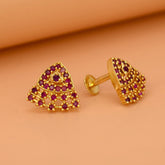 Stylish Gold - Plated Triangle Fan Stone Stud Earrings - KSupreme