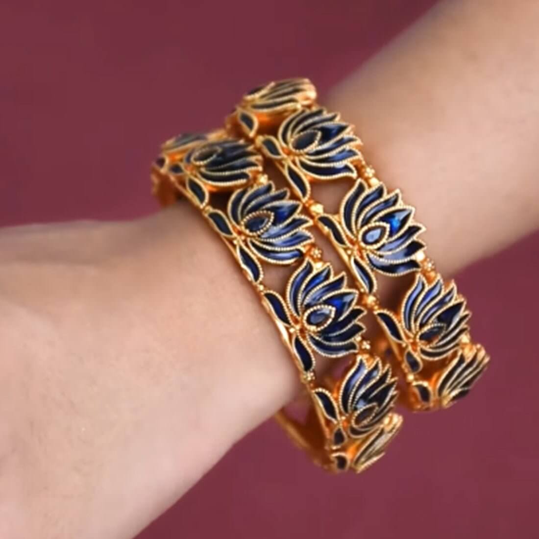 Stylish Matte Gold Plated Lotus Enamel Bangle - KSupreme