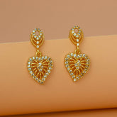 Synthetic Stone Gold Plated Heart Drop Earrings for Girls - K Supreme