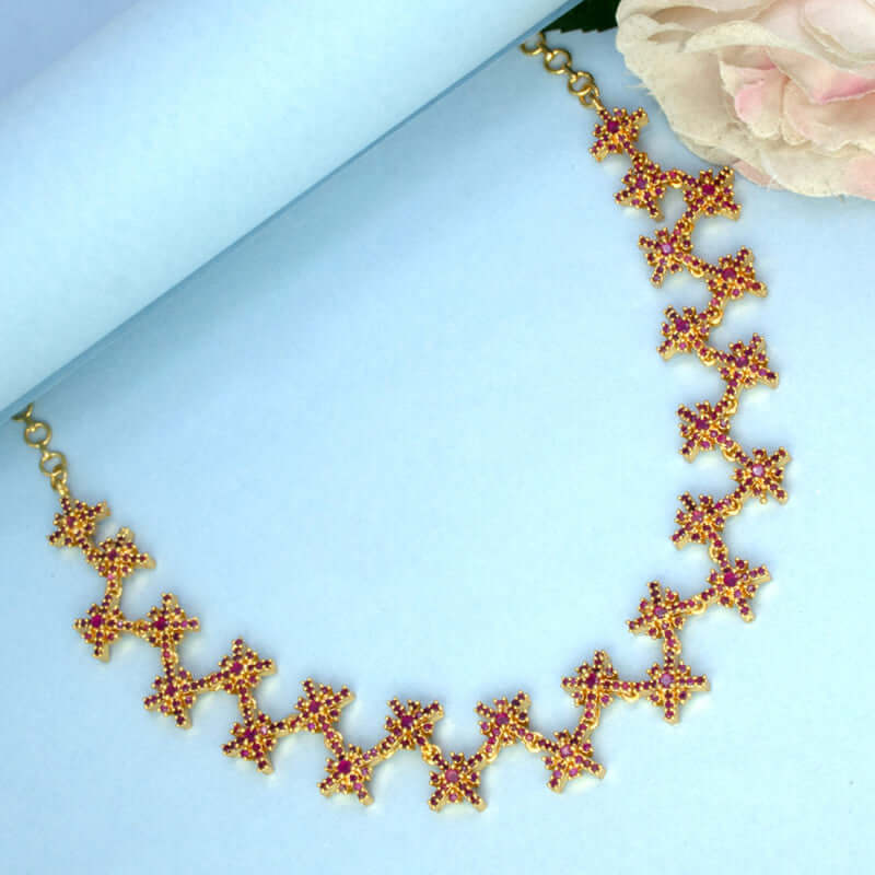 Trendy Gold Plated Ruby Stone Necklace