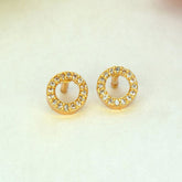 Trendy Gold Plated Circular Cubic Zirconia Ear Studs - K Supreme