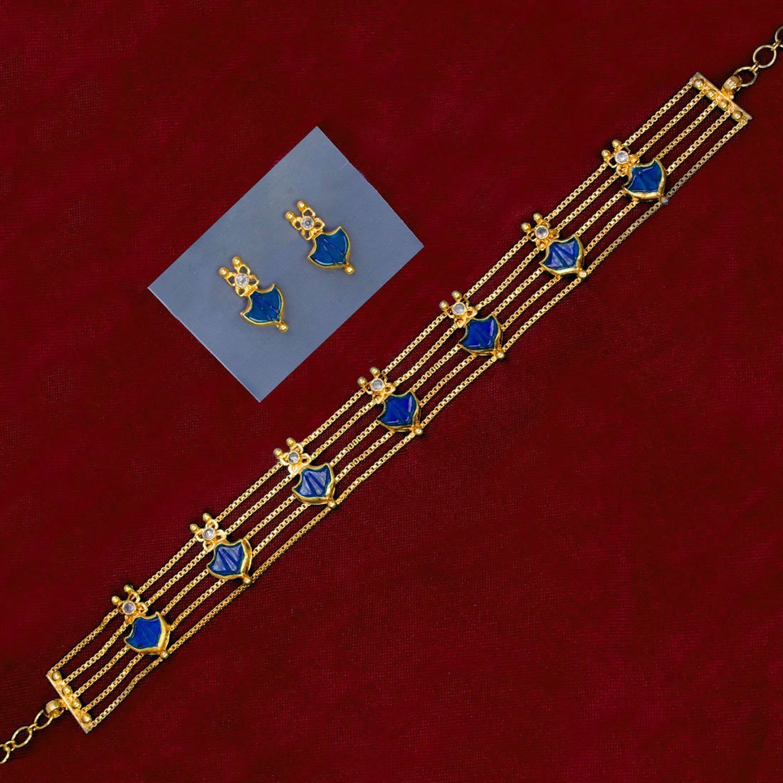 Trendy Gold Plated Palakka Ruby Choker Necklace Set - KSupreme