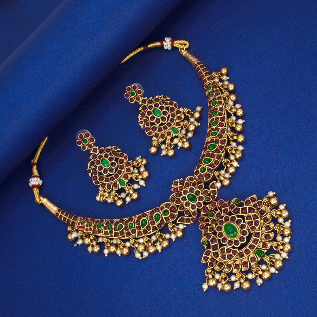 Trendy Mango Multi - Colour Kemp Stone Peacock Necklace Set - K Supreme