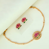 Trendy Matte Finish Lotus Pendant With Chain and Earrings - K Supreme