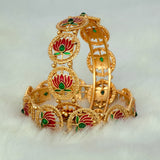 Trendy Matte Gold Plated Lotus Enamel Bangle - KSupreme