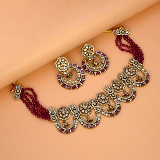 Victorian Antique Finish Ruby CZ Choker Set - KSupreme