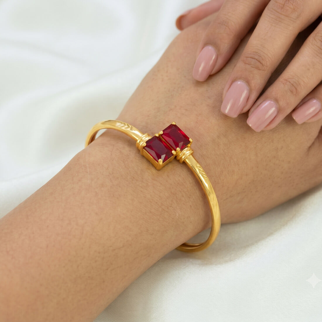 Gold Plated Big Red Stone Cuff Bangle